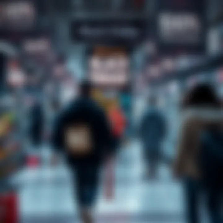 Black Friday Sale Customers shopping during Black Friday sales with discounts displayed