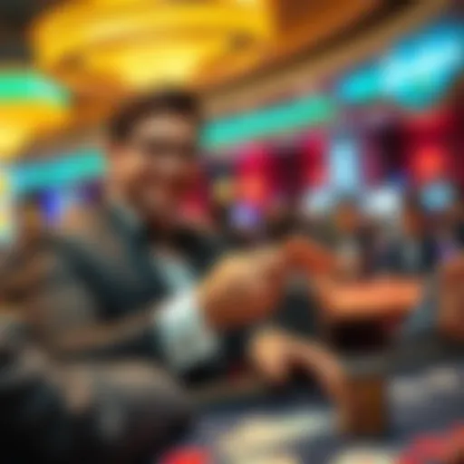 A cheerful Black Jack dealer smiling while receiving a tip from a player at the casino table