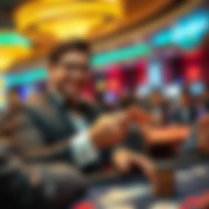 A cheerful Black Jack dealer smiling while receiving a tip from a player at the casino table