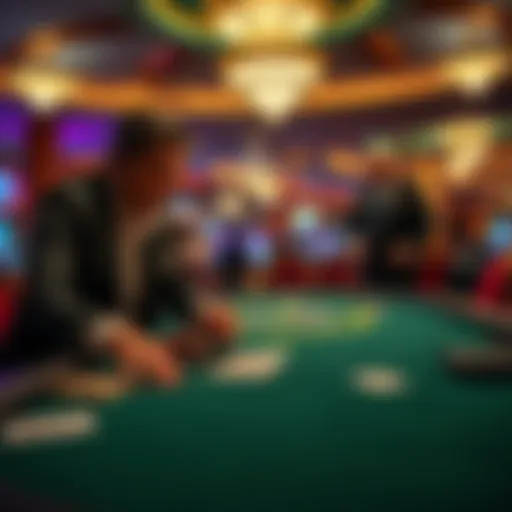 A player at a blackjack table appears surprised as a man in a suit approaches him after winning at Treasure Island casino.