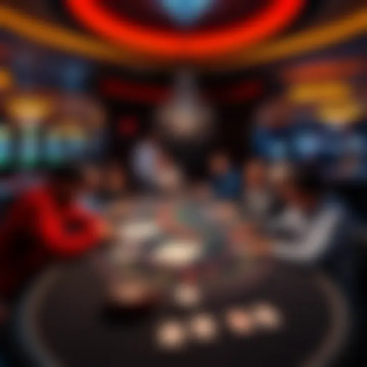 A lively blackjack table in a Vancouver casino with players gathered around and cards being dealt.