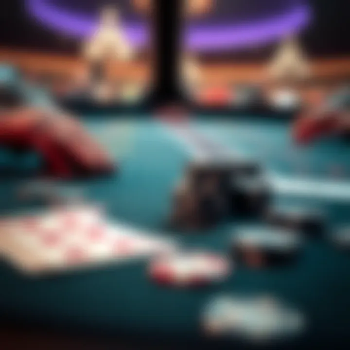 Blackjack Card Game A close-up view of a blackjack table with cards and chips, showcasing the intensity of the game.