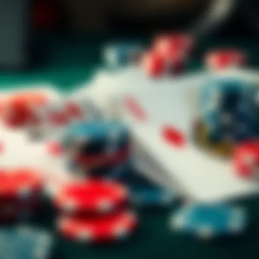 A close-up of playing cards and casino chips on a table, representing online blackjack strategies.