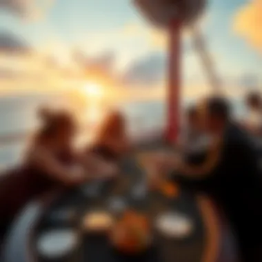 People enjoying a game of Blackjack on a cruise ship, with a view of the ocean in the background