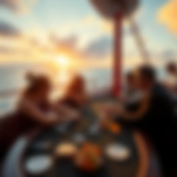 People enjoying a game of Blackjack on a cruise ship, with a view of the ocean in the background