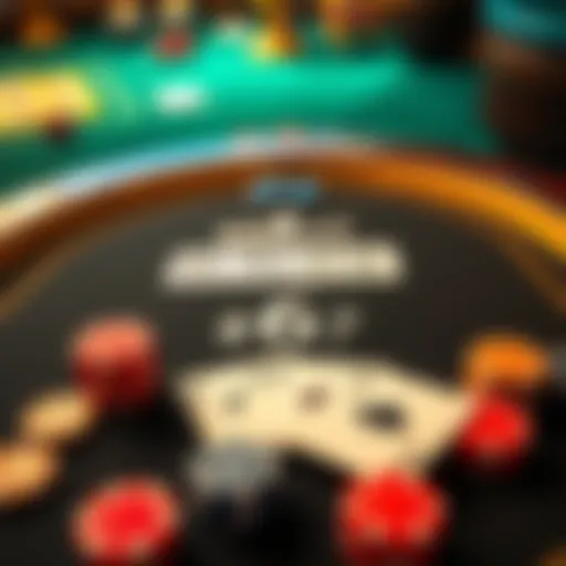 A vibrant blackjack table showcasing cards and chips, highlighting free spins and split options for players, aimed at beginners.