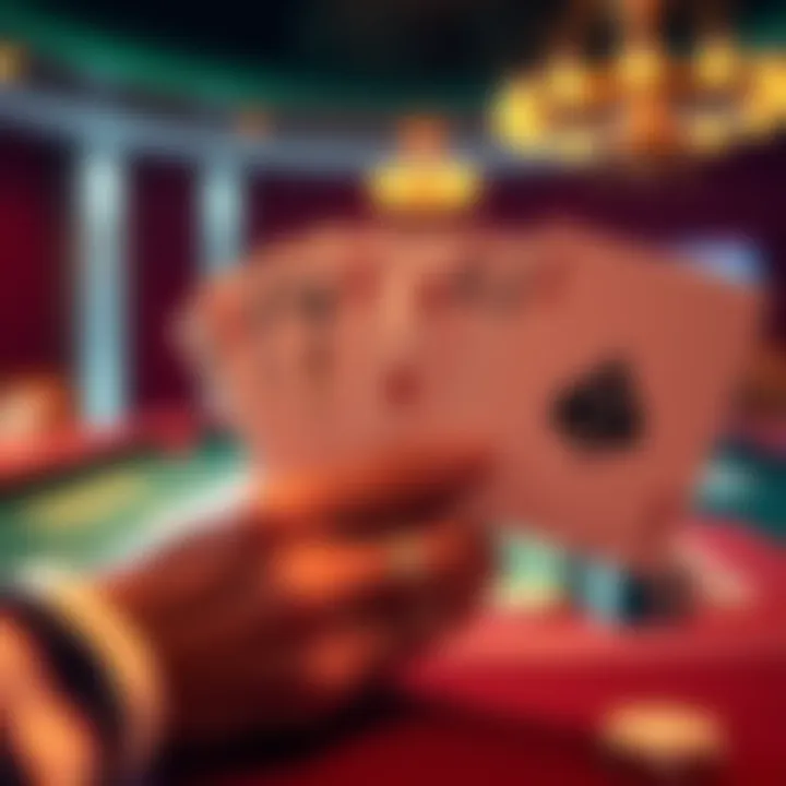 A game of blackjack showing a player with a hand totaling 13 against a dealer displaying an Ace, highlighting the decision to take insurance.