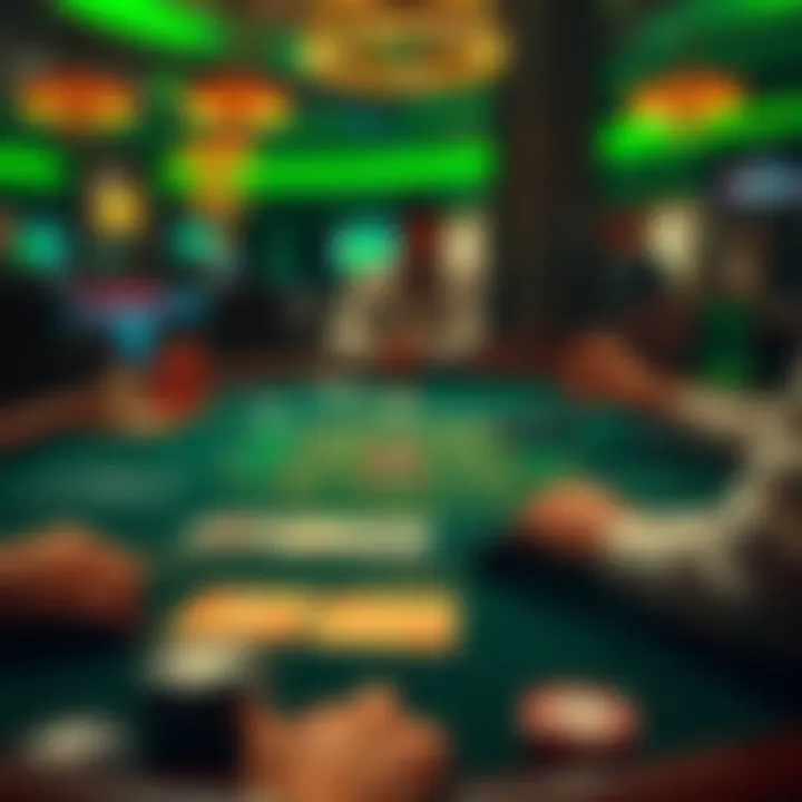 A blackjack table showing cards with a straight flush hand, while a concerned player talks to casino staff about a missed bet.