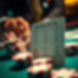 A close-up view of blackjack chips and a dealer's payout card showing a 3:2 payment.