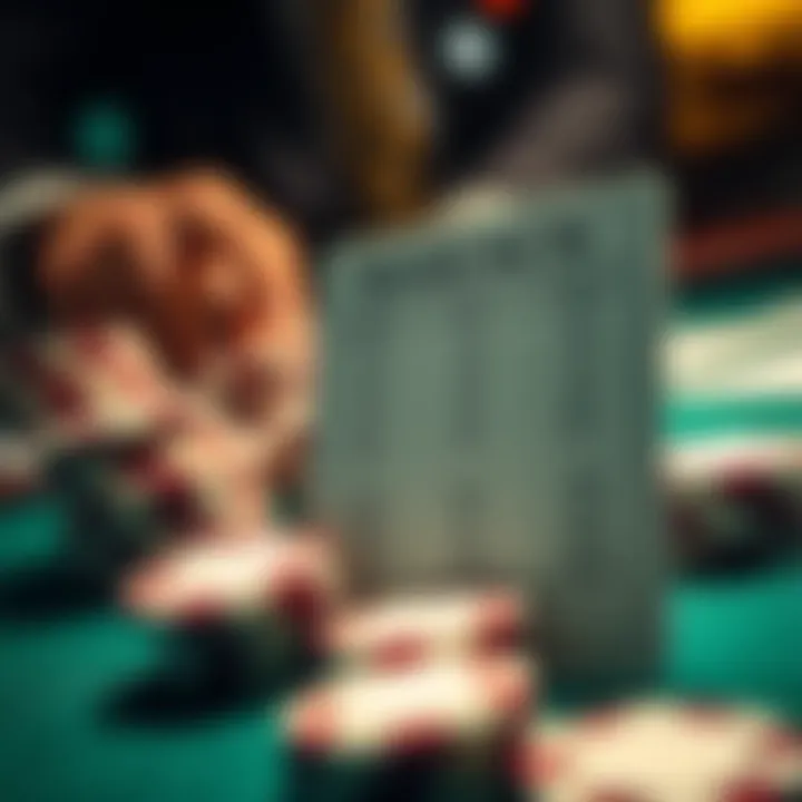 A close-up view of blackjack chips and a dealer's payout card showing a 3:2 payment.