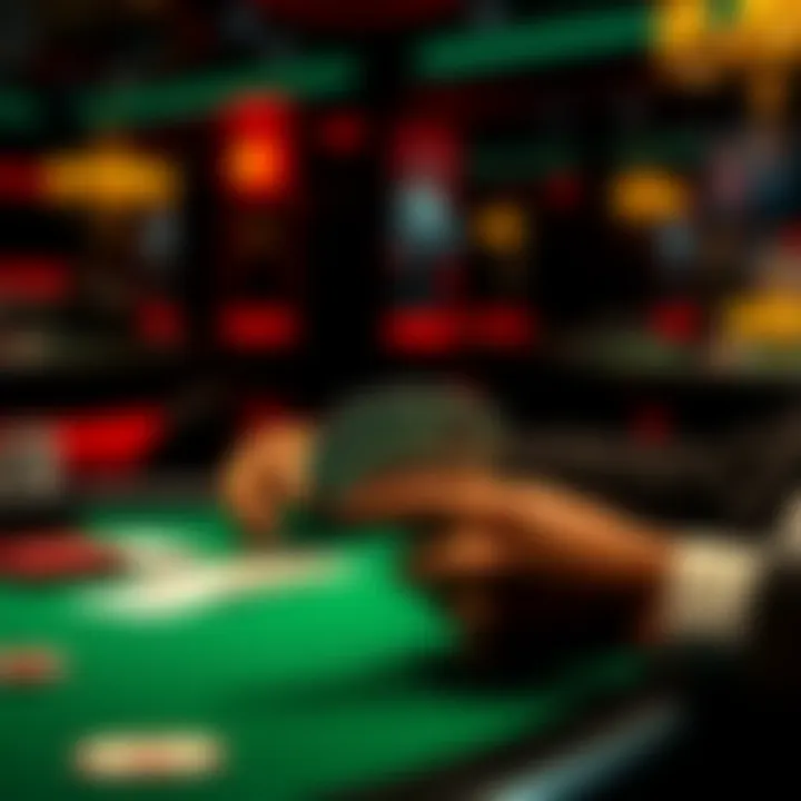 A player looks at their cards while considering a bet in a blackjack game.