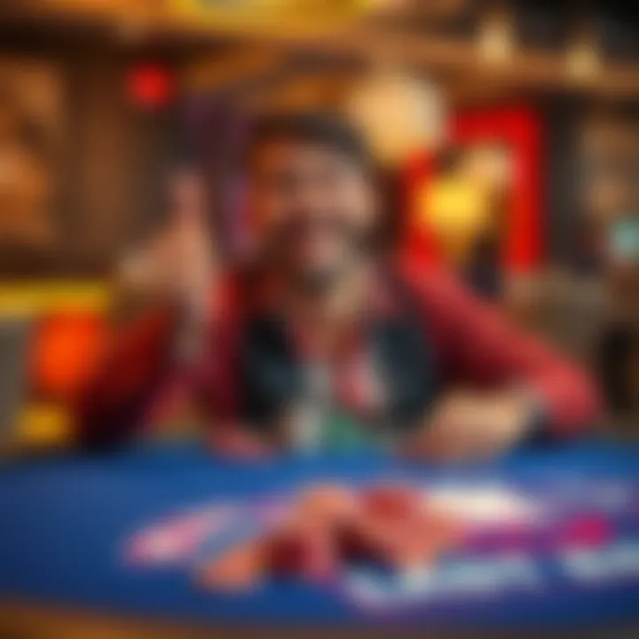 Blackjack player celebrating a win A thrilled player holding chips while sitting at a blackjack table after winning multiple hands