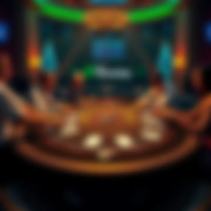 A blackjack table with players engaged in a game, chips and cards visible