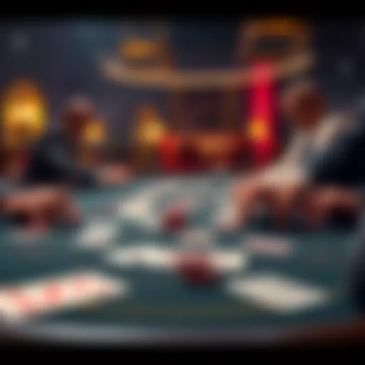 A table showing cards in a Black Jack game with players making strategic moves.