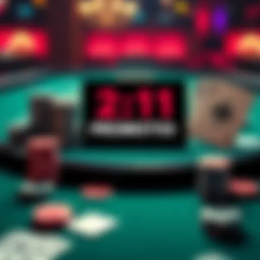 A blackjack table featuring cards and chips, showcasing a 2:1 promotion sign.
