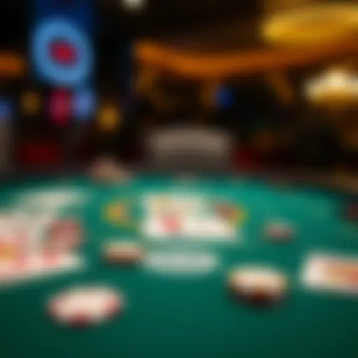 A blackjack table displaying cards and chips, focusing on strategies for surrendering hands with 14 and 15.