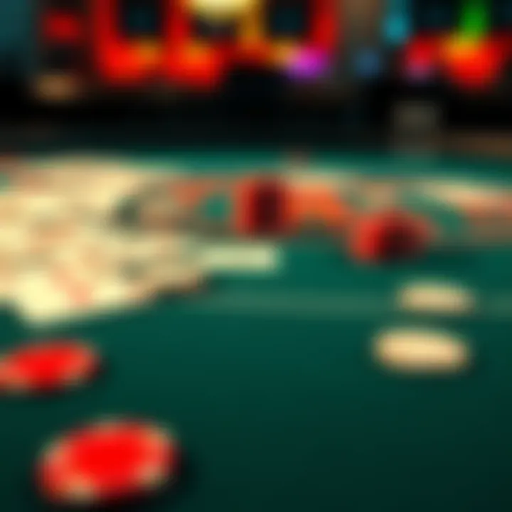 A close-up of a blackjack table showing cards and chips after several losses.