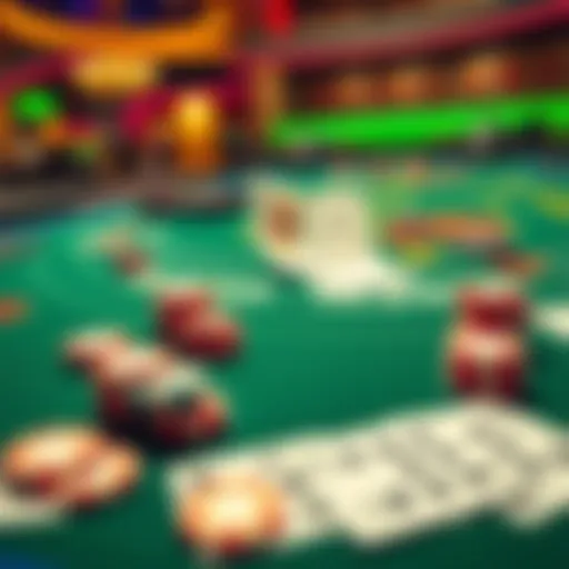 A busy Blackjack table showing cards and chips, highlighting the excitement of the game