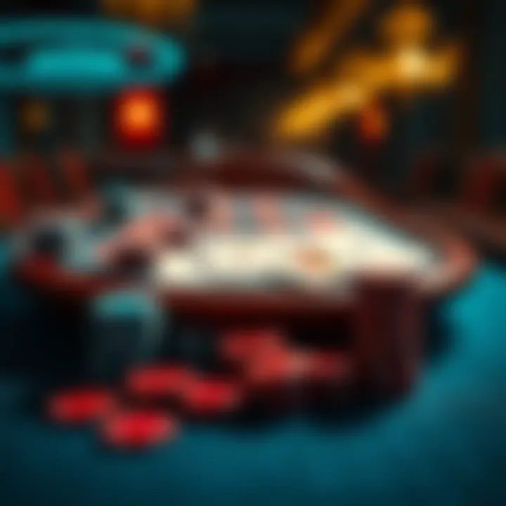 A blackjack table featuring cards and chips, showcasing a random betting strategy against the CSM dealer.