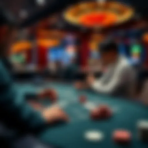 A person sitting at a Blackjack table with cards and chips, focused on their hand while a dealer stands nearby.