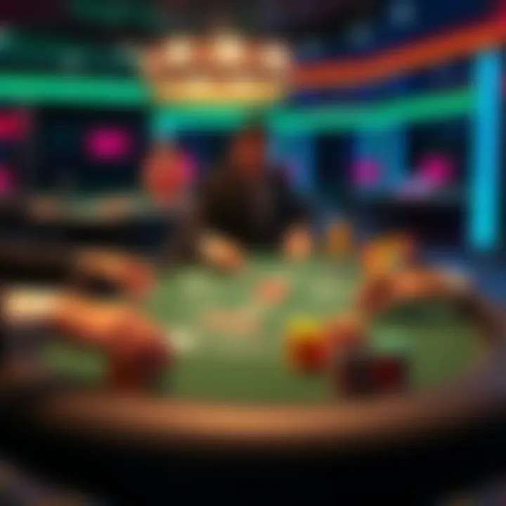 A casino blackjack table showing a player placing larger than usual bets, with a dealer watching closely.