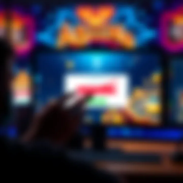 Frustrated player showing a blocked account message on a computer screen with casino graphics in the background