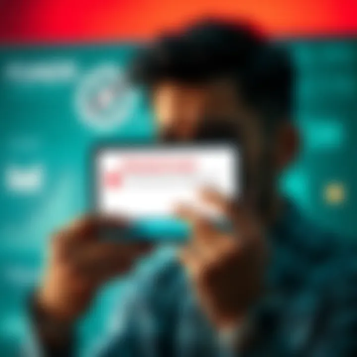 A person frustrated with blocked bank account showing a screen with a withdrawal error message