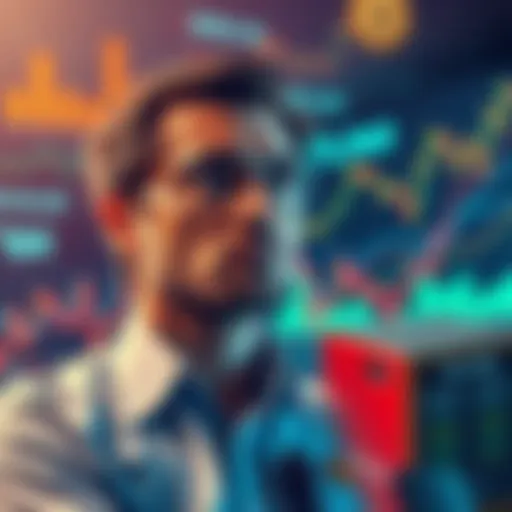 Bo Nix looking thoughtful while surrounded by financial graphs and charts, representing investment choices.