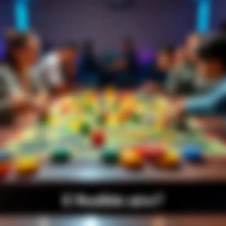 A colorful board game laid out on a table with players engaged, showcasing fun and competition.
