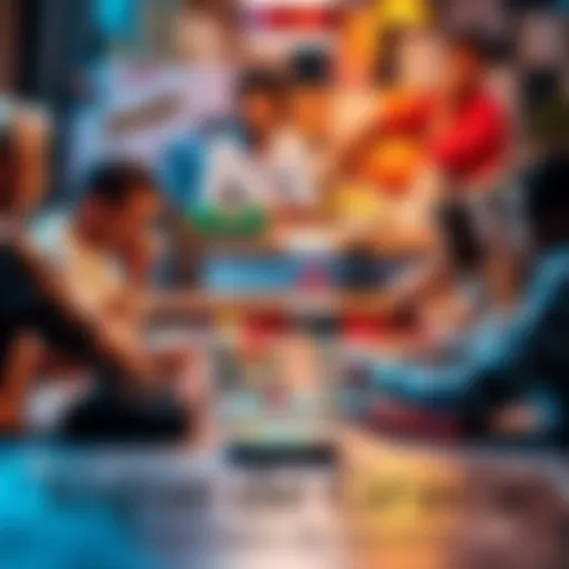 A colorful assortment of board games being played by families and friends