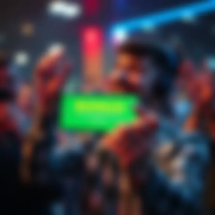 A person happily celebrating while holding a phone showing a bonus notification