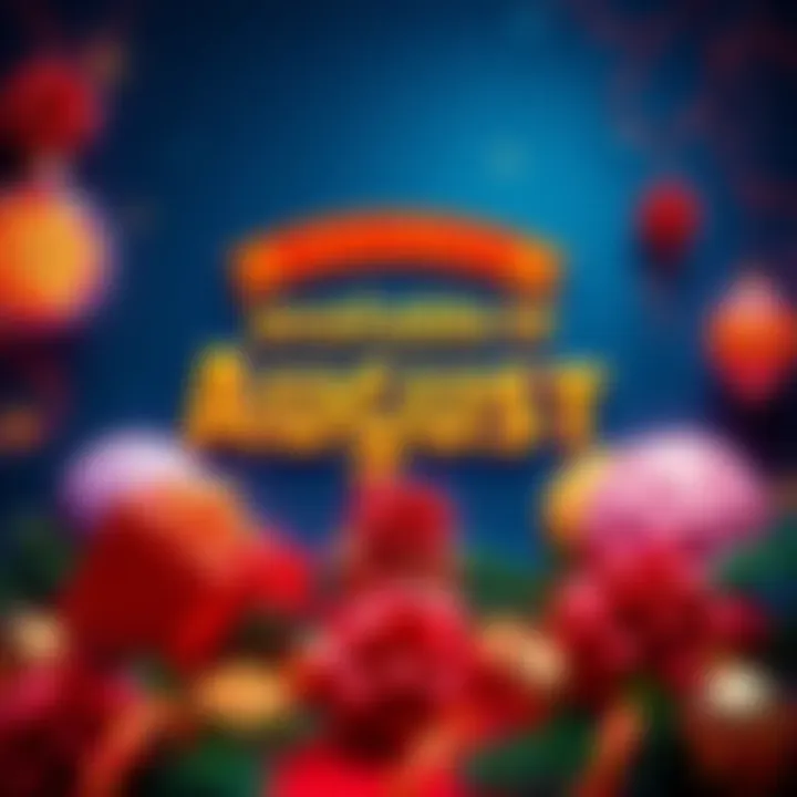 Colorful promotional banner showing different bonuses available in August with festive decorations