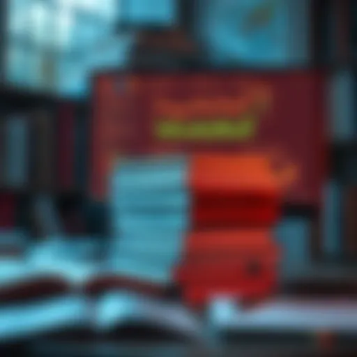 A stack of books with a computer displaying data charts, illustrating the impact of AI on book sales