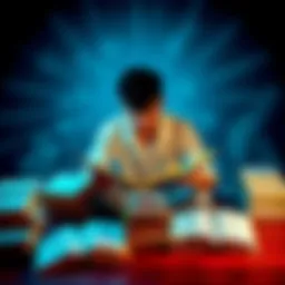 A person sitting at a table surrounded by open books and a stack of cash, contemplating a betting decision.