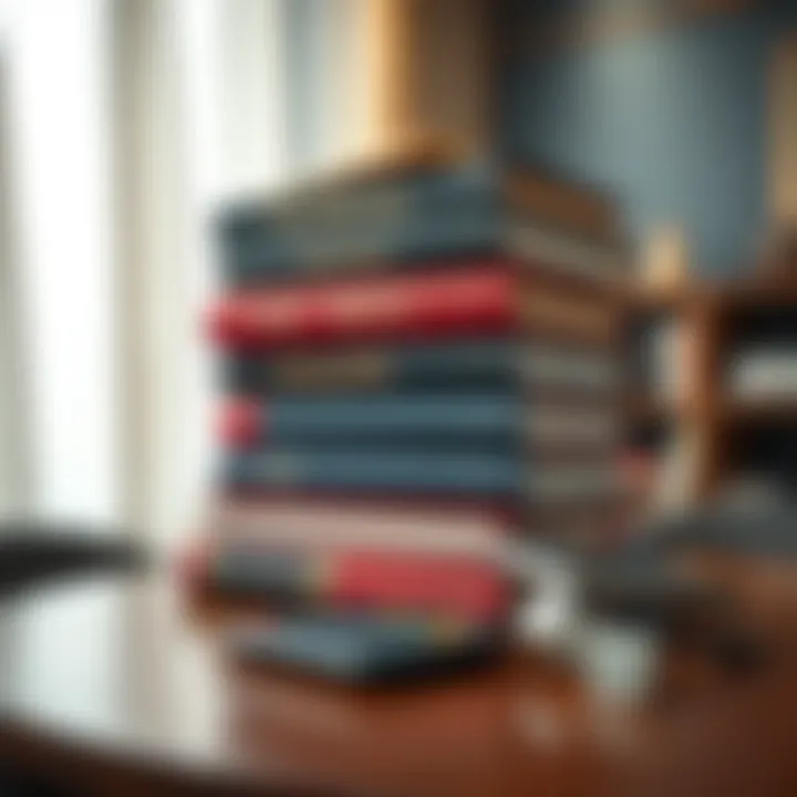 A stack of books about betting mathematics with a calculator and dice on a table