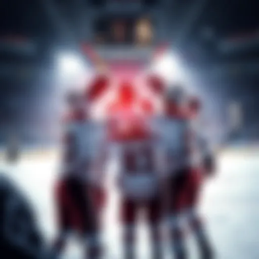 Boston University hockey celebration Players from Boston University celebrating after a penalty shootout win in a tournament game