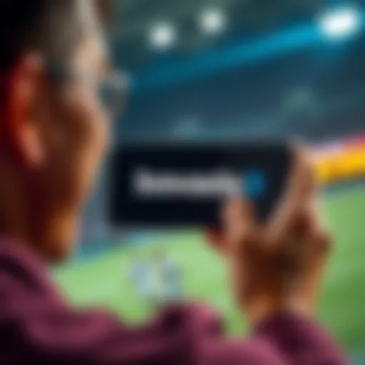 A person excitedly placing a bet on a phone with Bovada's logo visible on the screen, highlighting a unique betting chance.