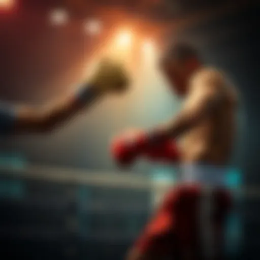 A boxer practicing in a gym with focus on punches and footwork