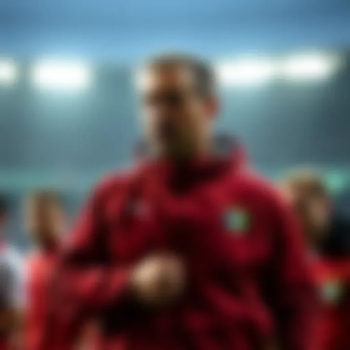 SC Braga coach Carlos Vicens motivating his team before the match against Ferencvaros at the Municipal Stadium