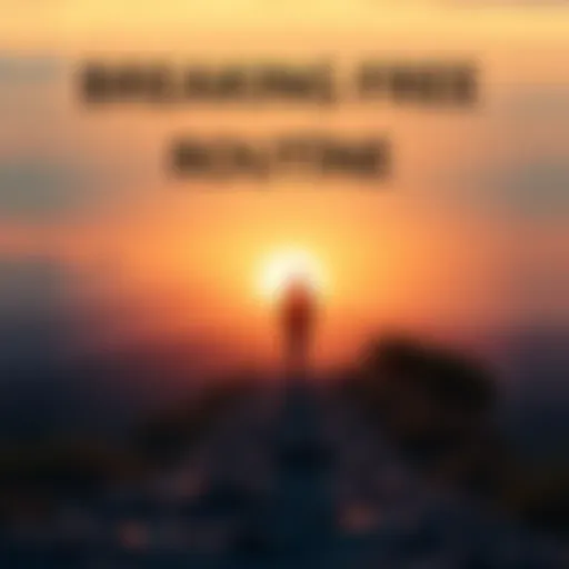 A person standing on a path, looking at a bright horizon, symbolizing escape from work routine.