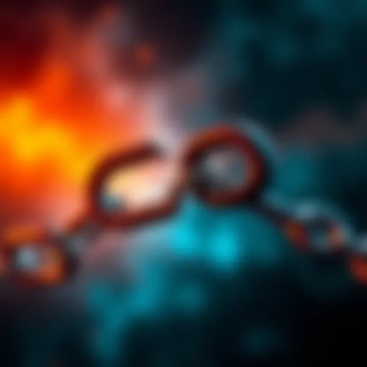 A broken chain with one link missing, symbolizing disruption and negative impact on progress.