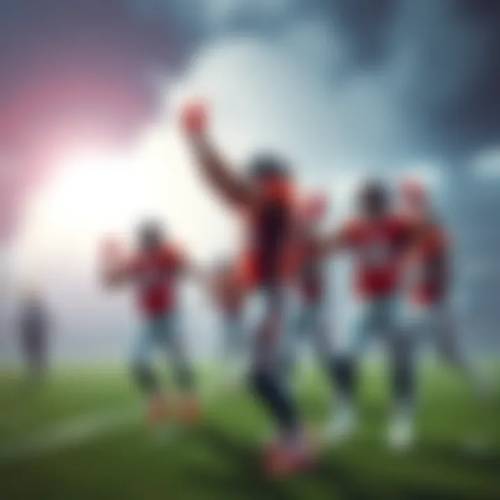 Broncos players celebrating on the field after winning a game, showcasing team spirit and excitement in the AFC.