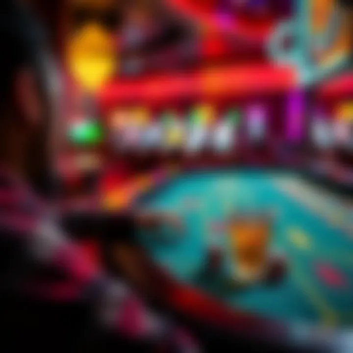 A player at a bubble craps table with chips and a drink, looking at the game while holding a spot for a break.