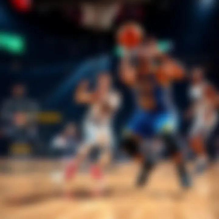 Players from Bucks and Warriors competing on the court during an intense basketball game