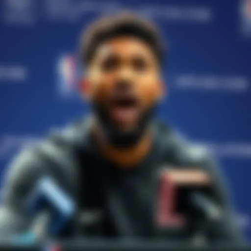 Buddy Hield speaking at a press conference, drawing intense reactions from fans on social media.