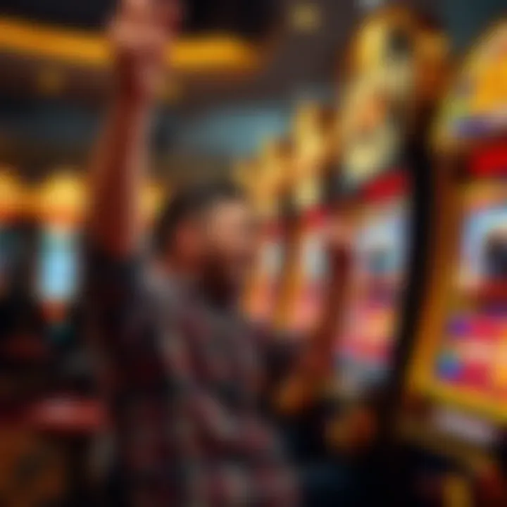 Buffalo Gold slot machine win A player celebrating a big win at the Buffalo Gold slot machine at MGM Springfield, showing excitement after hitting a jackpot