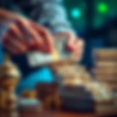 A person counting cash and organizing it into stacks, representing strategies to build a $100 fund.