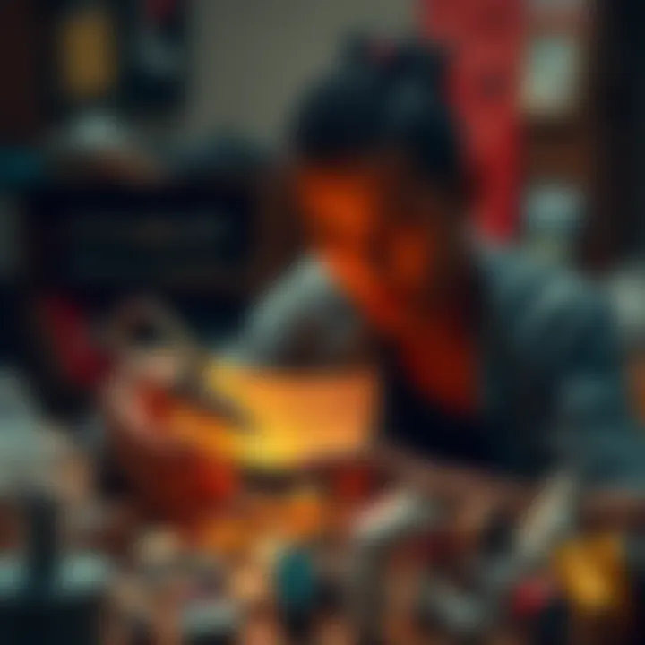 A person crafting small pieces with a message for payment