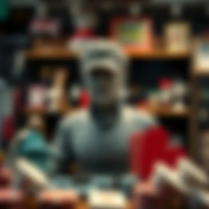 A poker player bust displayed in a charity shop in Abbots Langley, UK, surrounded by various items.