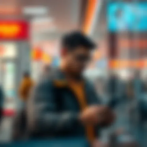 A person buying tickets online without much thought, representing a routine action like refueling a car or having coffee.